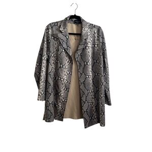 Premise Faux Leather Snakeskin Print Waterfall Open Front Cardigan Sweater Large